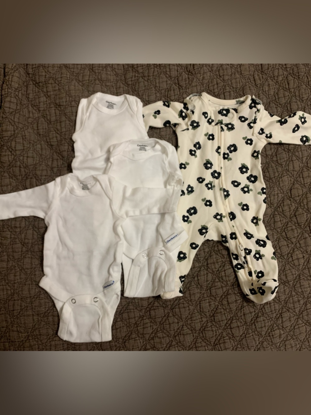 Carter's Cream Floral Zip Footed Sleeper with White Bodysuits